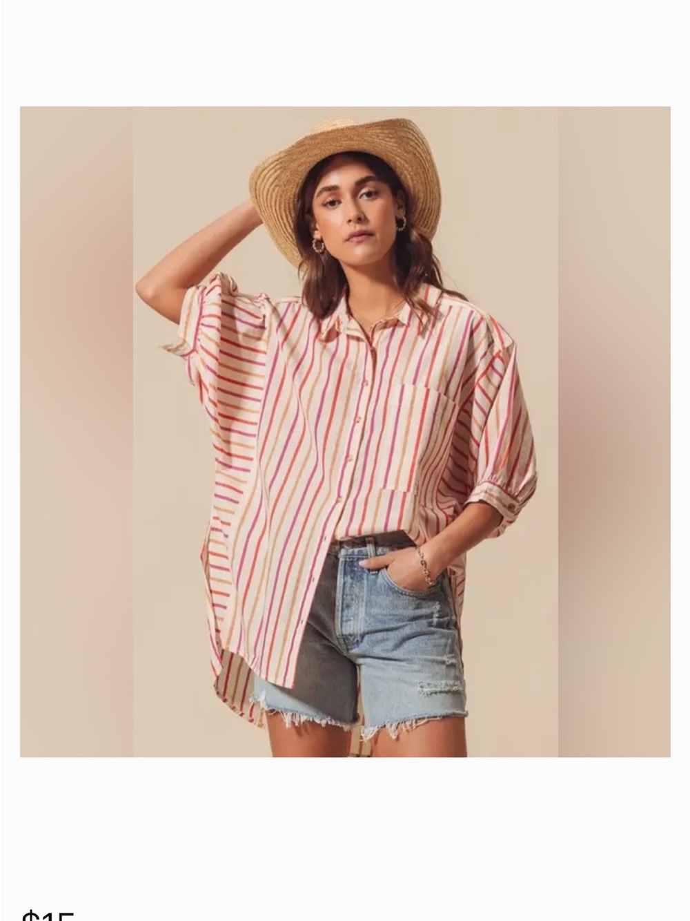 Pilcro Striped Button-Front Relaxed Shirt - Pink/White